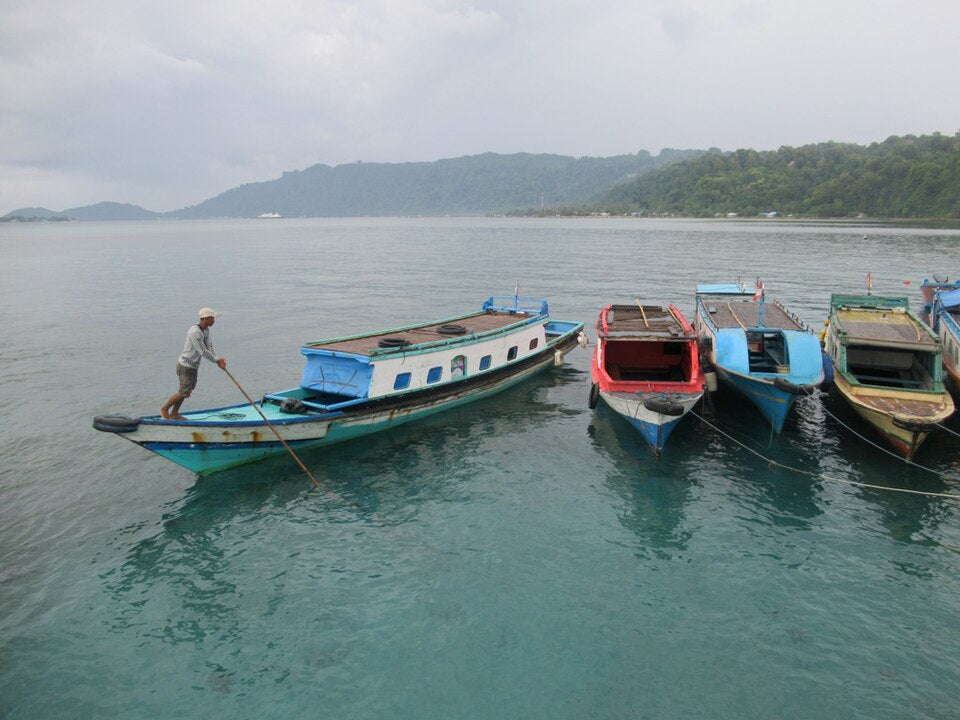 Local boats along the shore at Lonthoir in the Banda Islands
