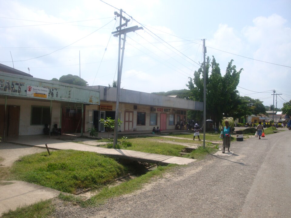 Street and local buildings in Gizo, Solomon Islands