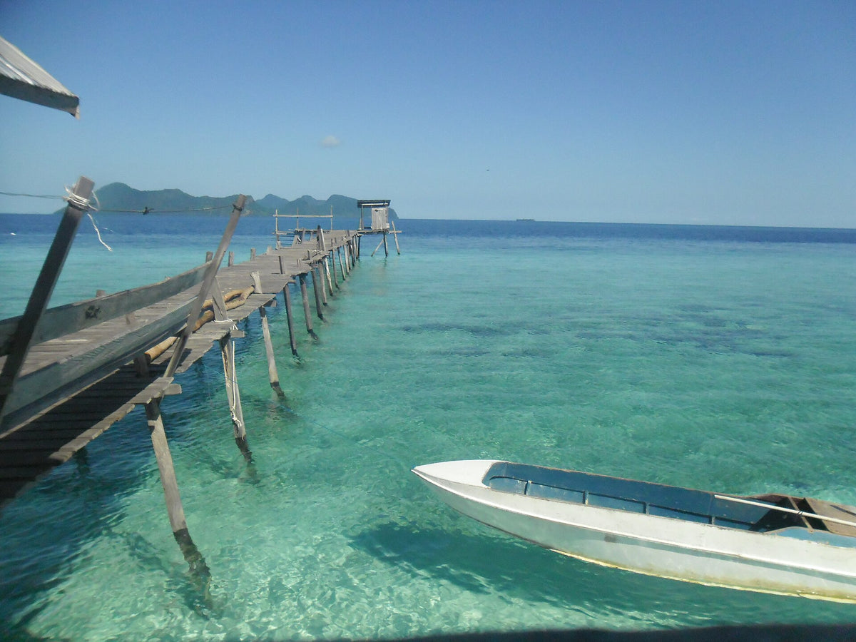 Jetty and clear water at Pom Pom Island, outer Semporna