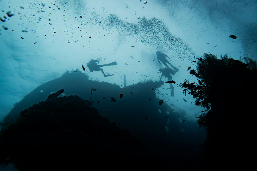 Divers underwater in Indonesia