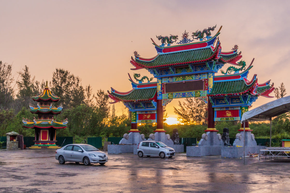 Ornate entrance arch at Tua Pek Kong Temple in Miri, Sarawak, Malaysia