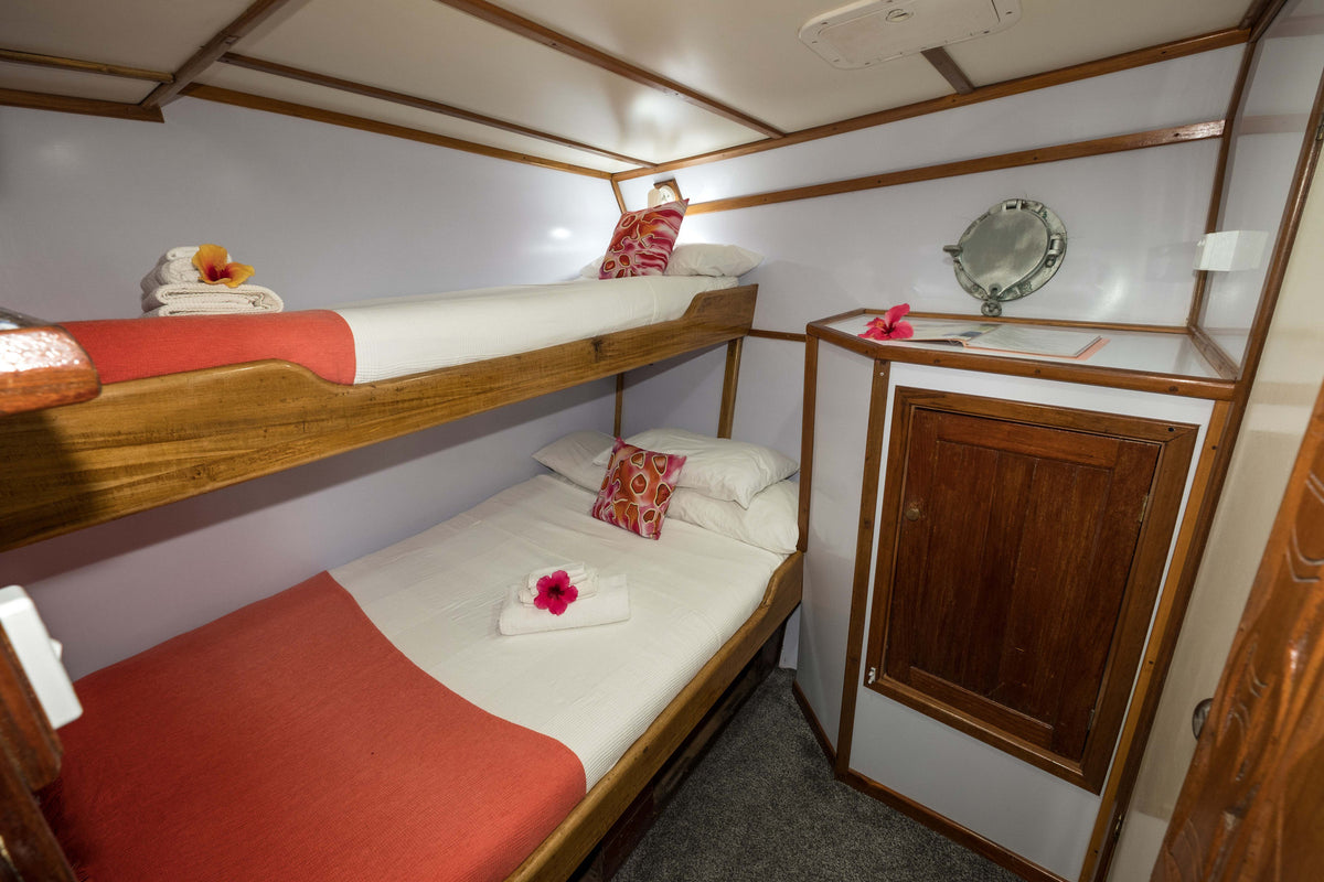 Bed configuration in large single cabin 5 aboard MV FeBrina. Photo: Peter Lange.